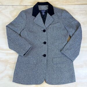 Hillard & Hanson Women’s Black/White Wool Blend Tweed Blazer Jacket Size 4